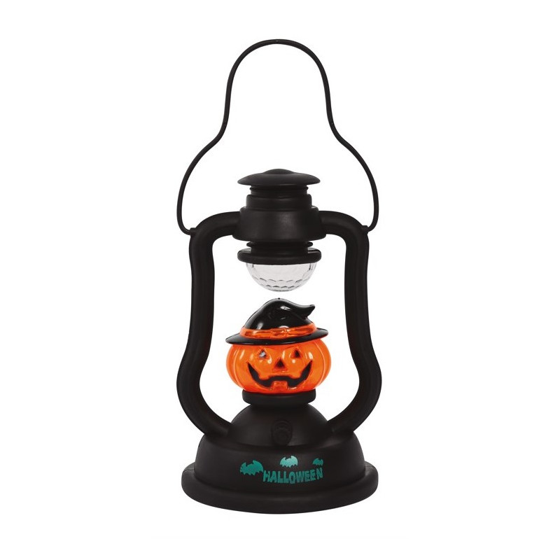 Farol linterna de calabaza con luz y sonido 20 cm - Decoración Halloween para mesa-26691