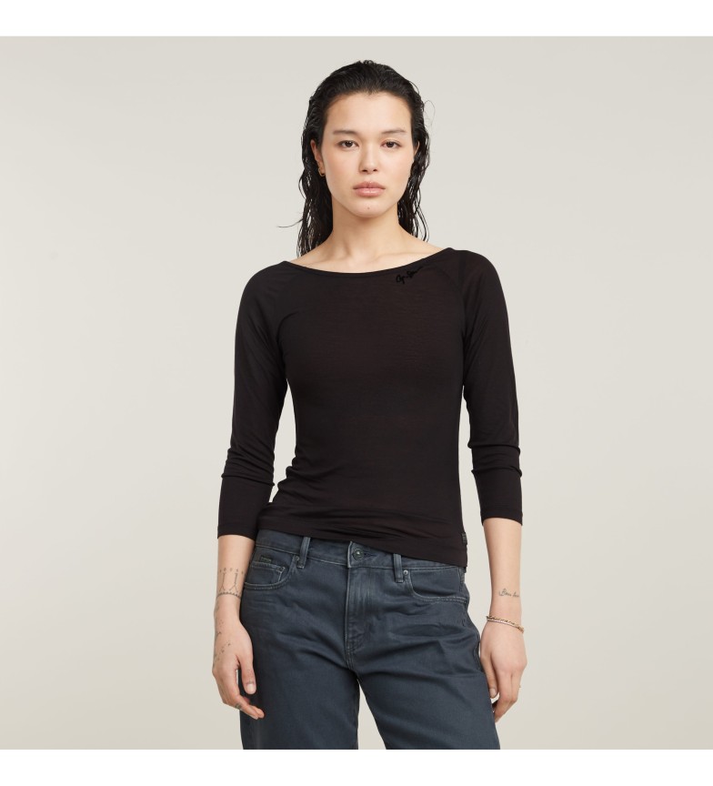 G-Star Top ajustado de espalda baja con mangas 3/4 negro