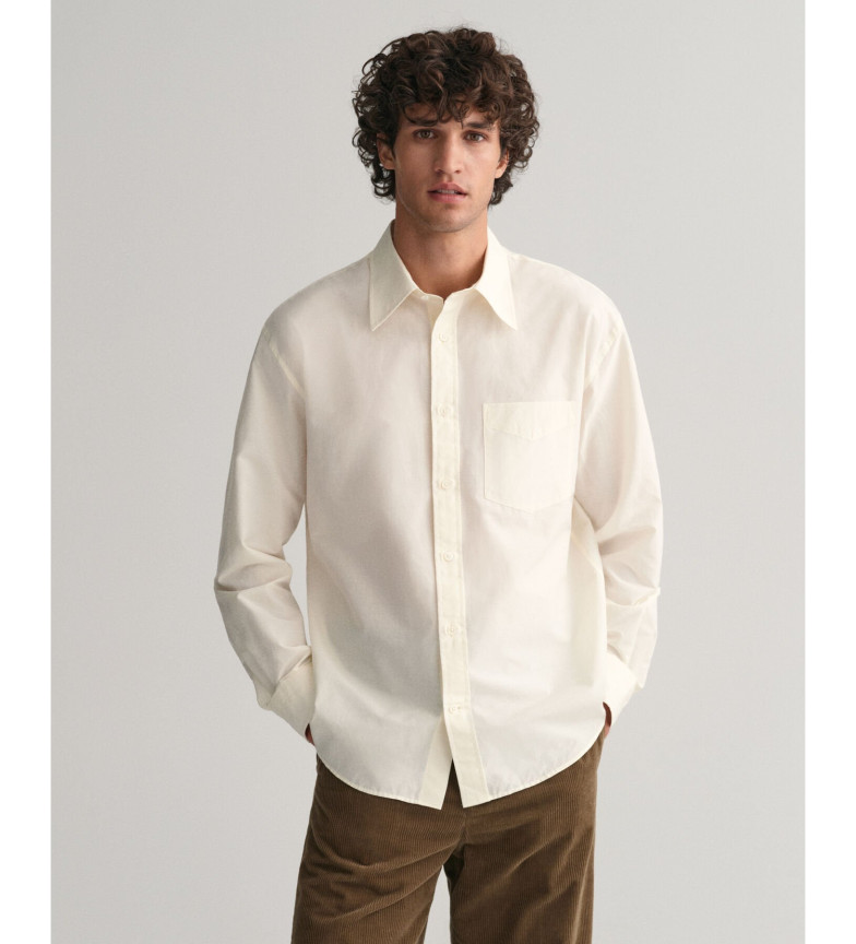 Gant Camisa Relaxed Fit de seda y algodón blanco crema