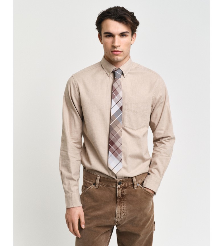 Gant Camisa Regular Fit de franela jaspeada beige