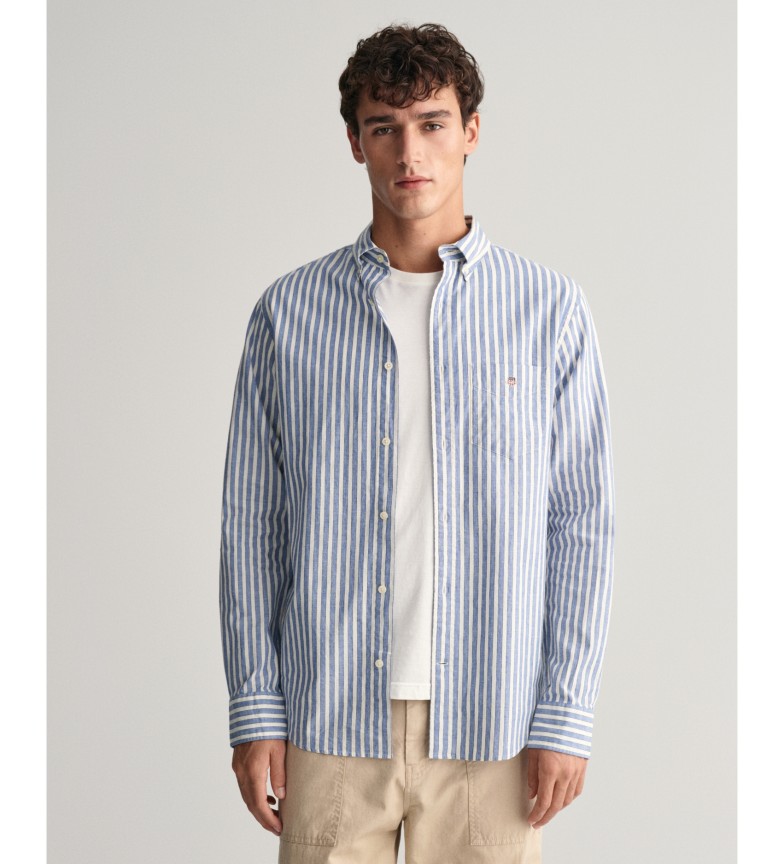 Gant Camisa Regular Fit de lino y algodón a rayas azul