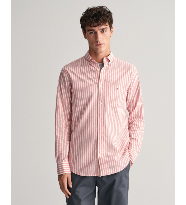 Gant Camisa Regular Fit de lino y algodón a rayas rosa