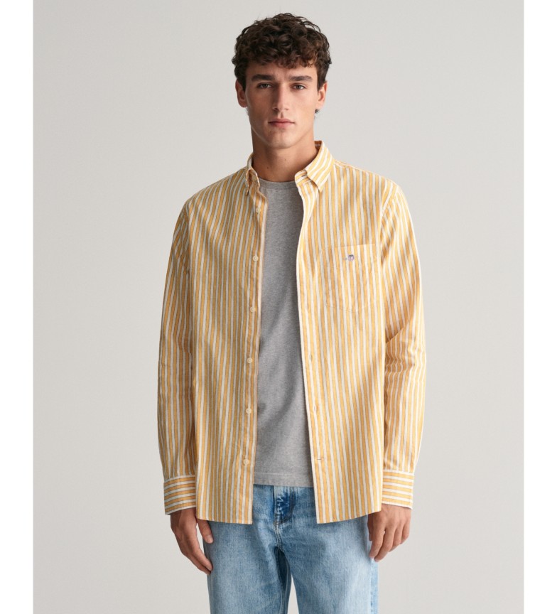 Gant Camisa Regular Fit de lino y algodón a rayas amarillo