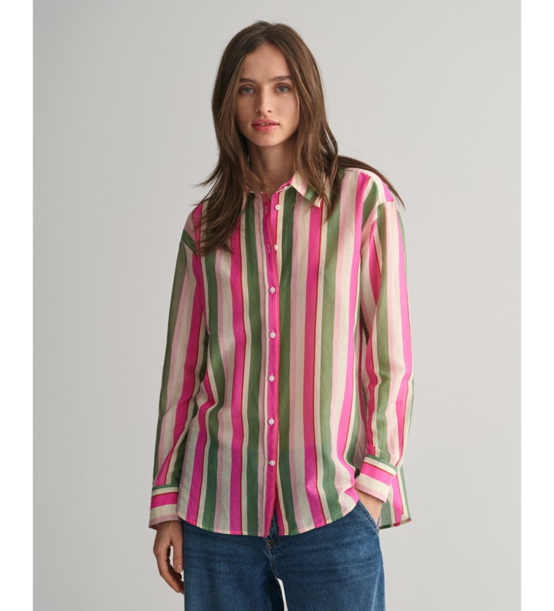 Gant Camisa Relaxed Fit de algodón y seda a rayas rosa