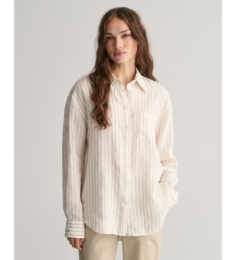 Gant Camisa Relaxed Fit de lino a rayas beige