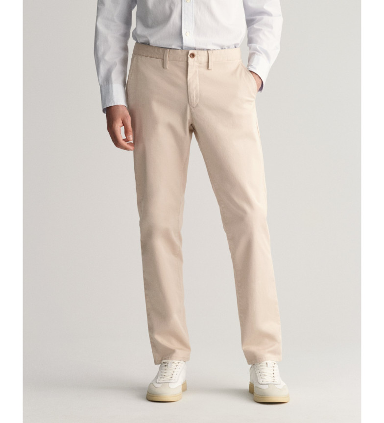 Gant Pantalón chino Slim Fit de sarga beige