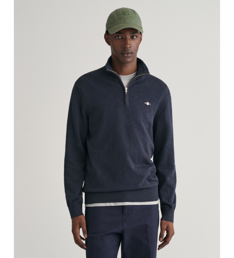 Gant Jersey con media cremallera Cotton Flamme marino
