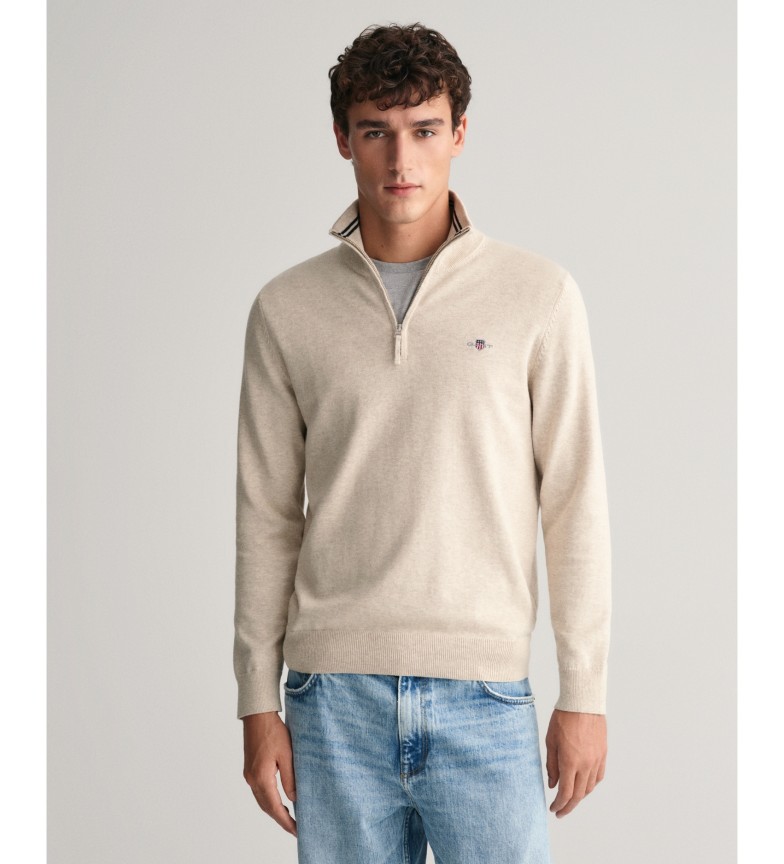 Gant Jersey de algodón clásico con media cremallera beige