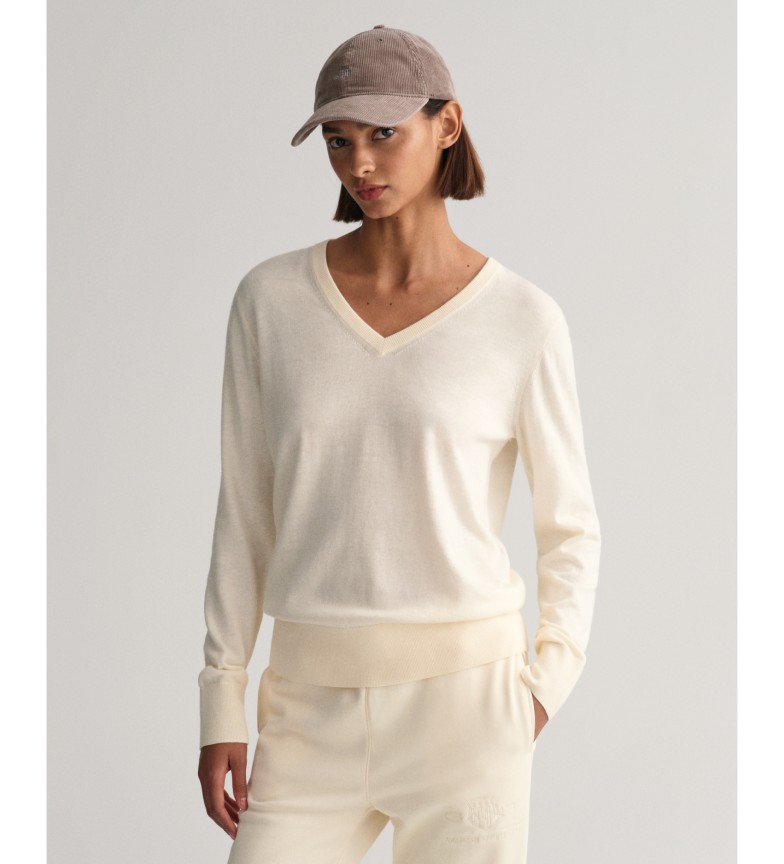 Gant Jersey de cuello de pico en punto fino