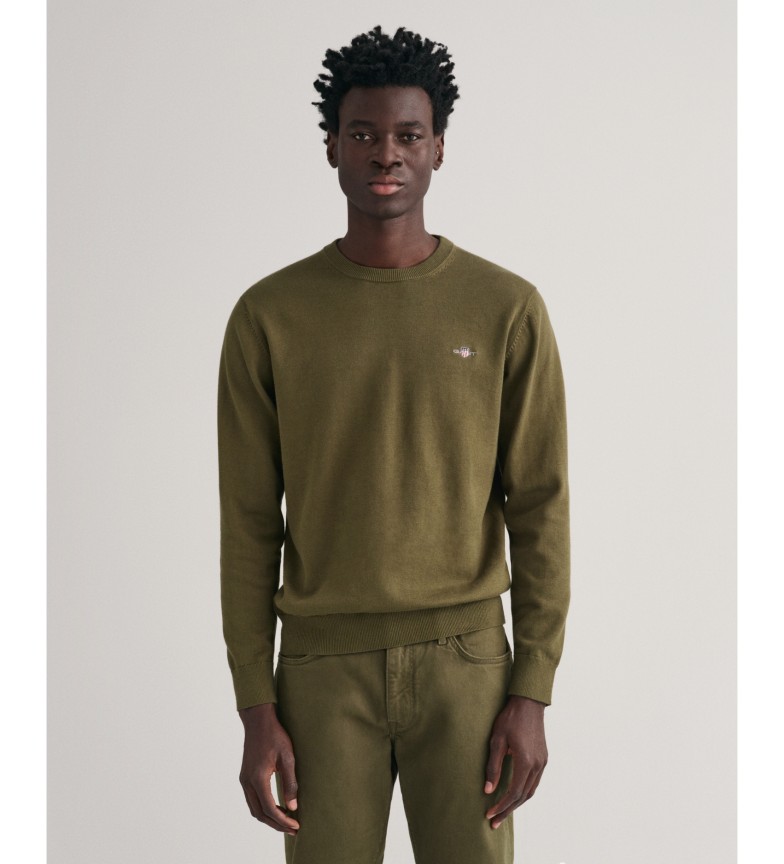 Gant Jersey de cuello redondo de algodón clásico verde