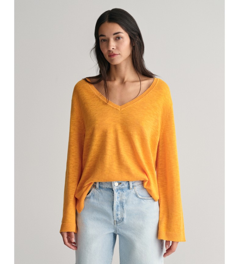 Gant Jersey en mezcla de lino con cuello de pico amarillo