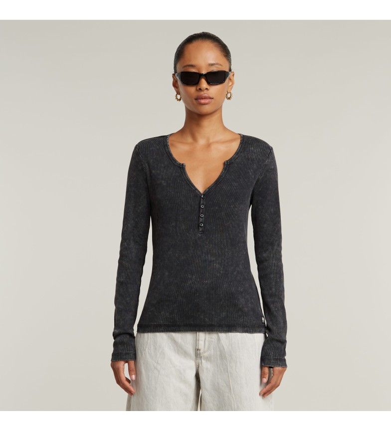 G-Star Top Deep V Overdyed Henley Slim negro
