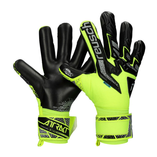 Guante de porteros Reusch Attrakt Freegel Silver Safety yellow-Silver-Black