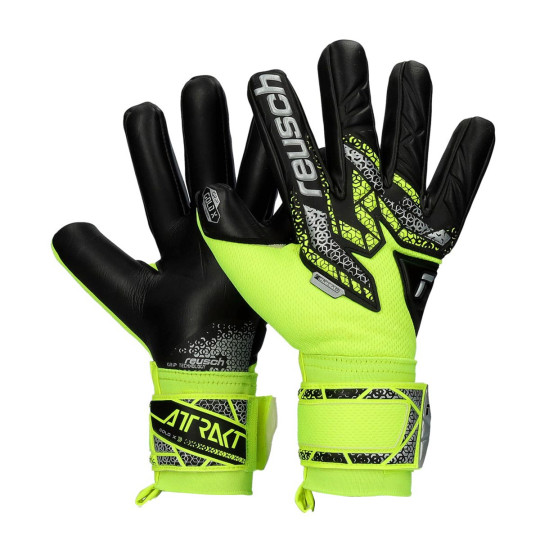 Guante de porteros Reusch Attrakt Gold X NC Niño Safety yellow-Silver-Black