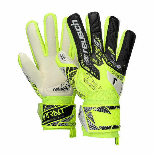 Guante de porteros Reusch Attrakt Grip Niño Safety yellow-Silver