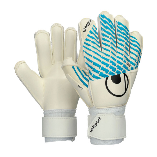 Guante de porteros Uhlsport Fangmaschine Cybertec Soft Flex Frame Niño White-Ciber cyan