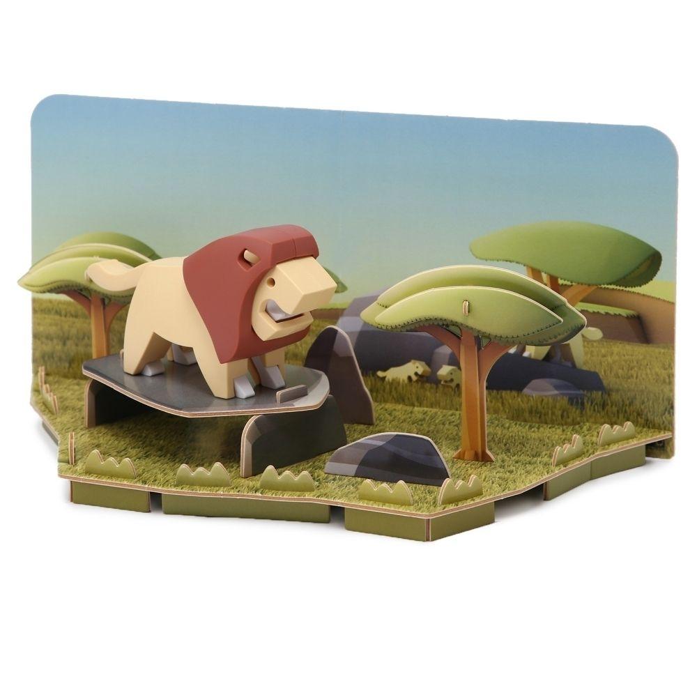 Puzzle 3D imantado Halftoys - Diorama Set Lion