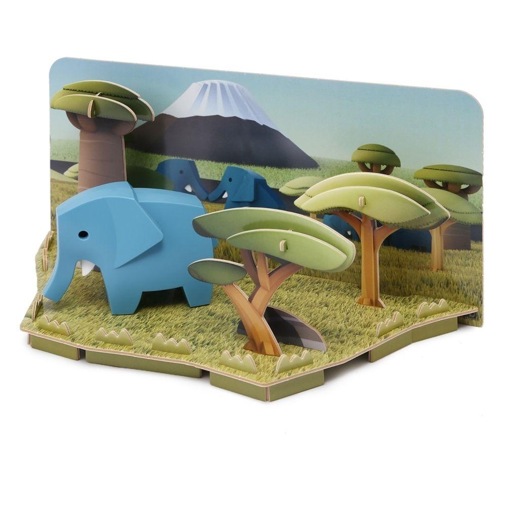 Puzzle 3D imantado Halftoys - Diorama Set Elephant