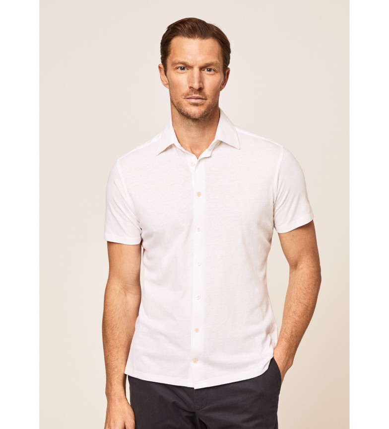 Hackett London Camisa Manga Corta Fit Slim blanco