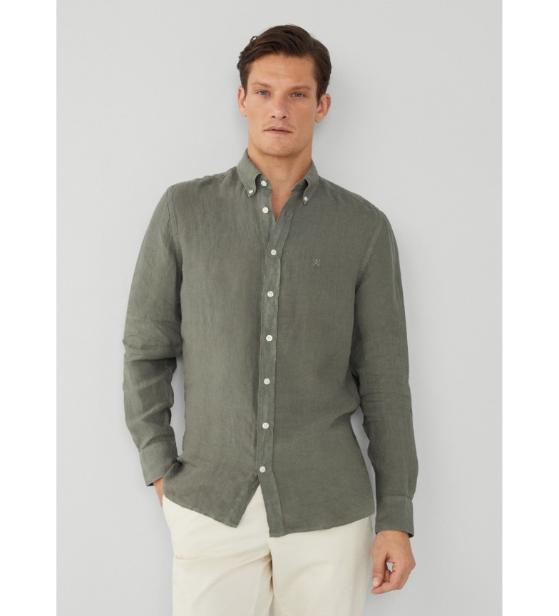 Hackett London Camisa Garment Dye verde