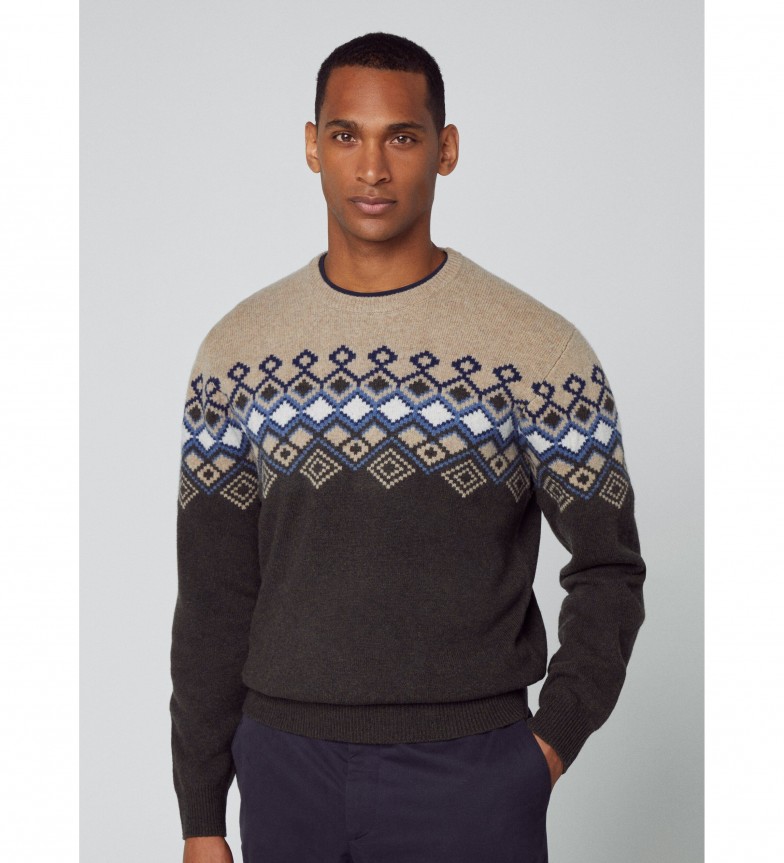 Hackett London Jersey Fairisle gris