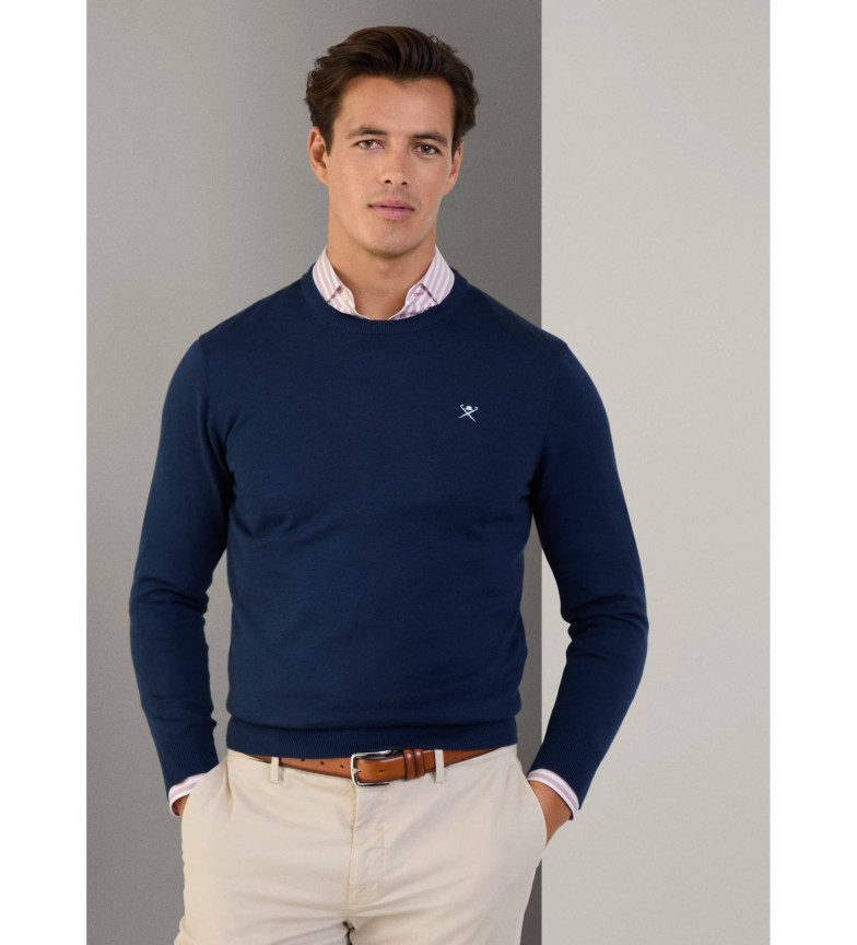 Hackett London Jersey Silk Crew azul