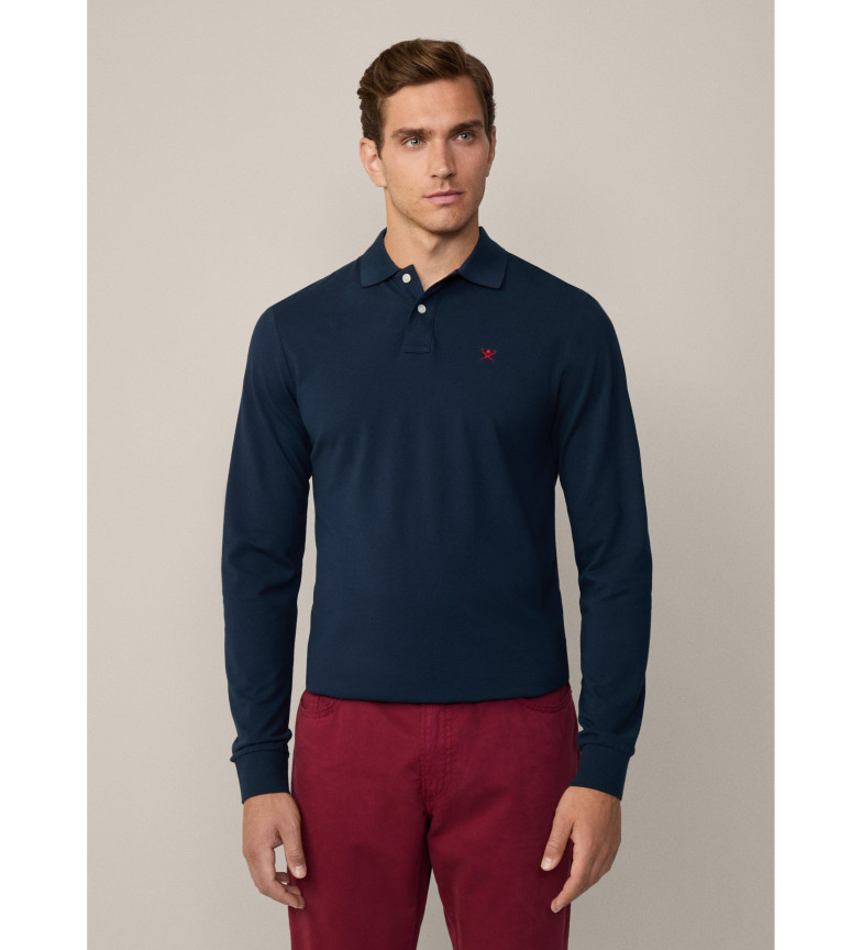 Hackett London Polo piqué manga larga fit clásico marino