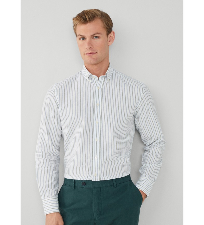 Hackett London Camisa Mel Cot Linen Stripe azul