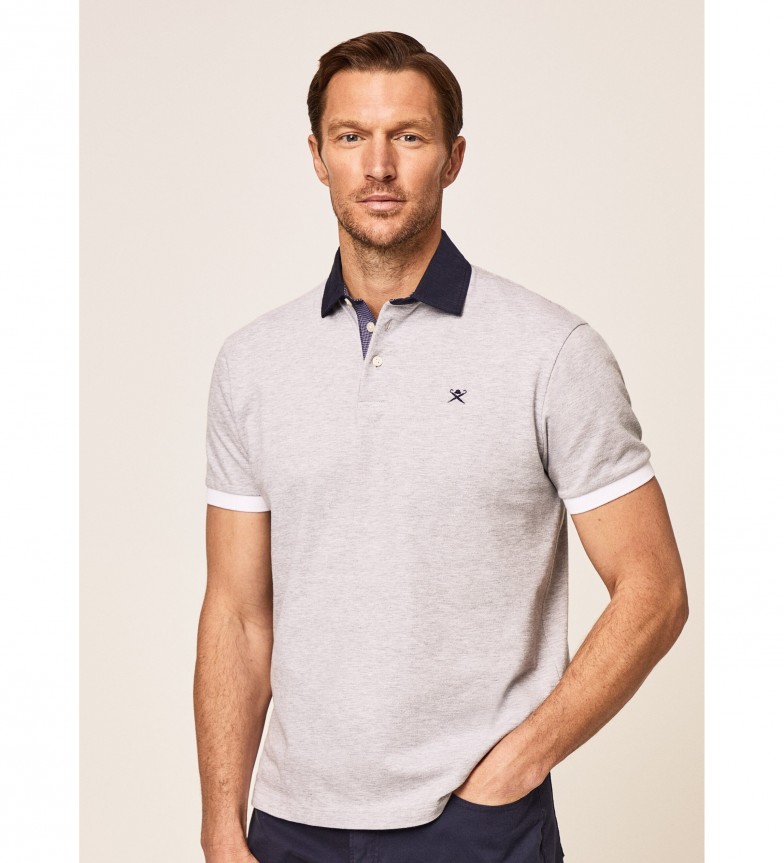 Hackett London Polo Woven Collar Gris