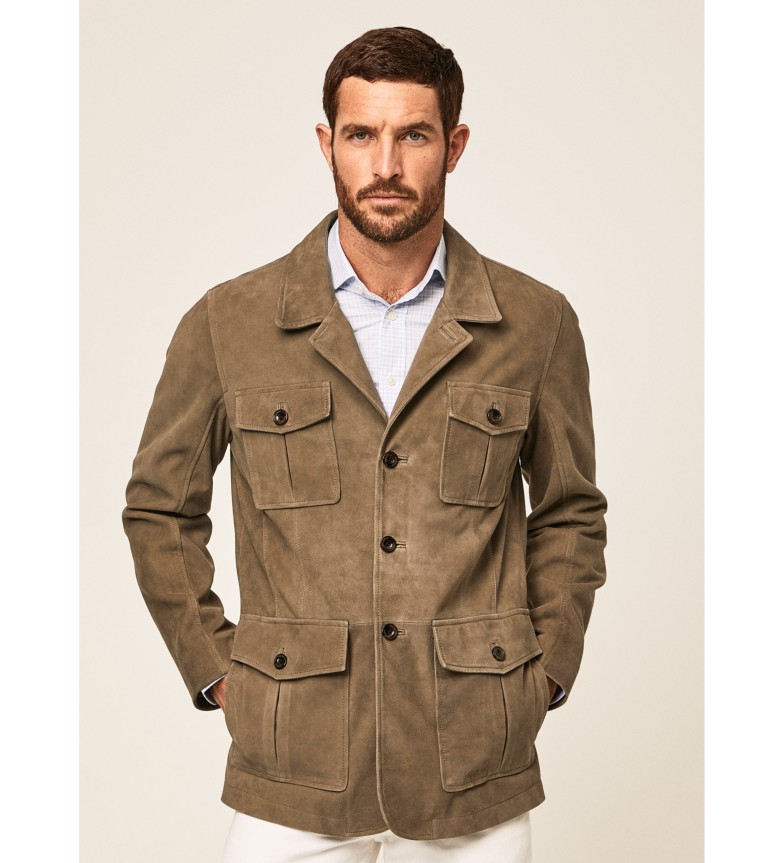 Hackett London Chaqueta de Piel Sahariana marrón