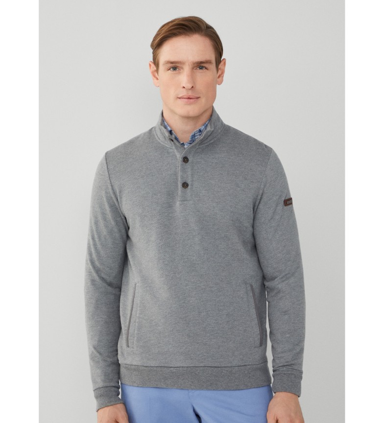 Hackett London Jersey Soft Btn Placket gris