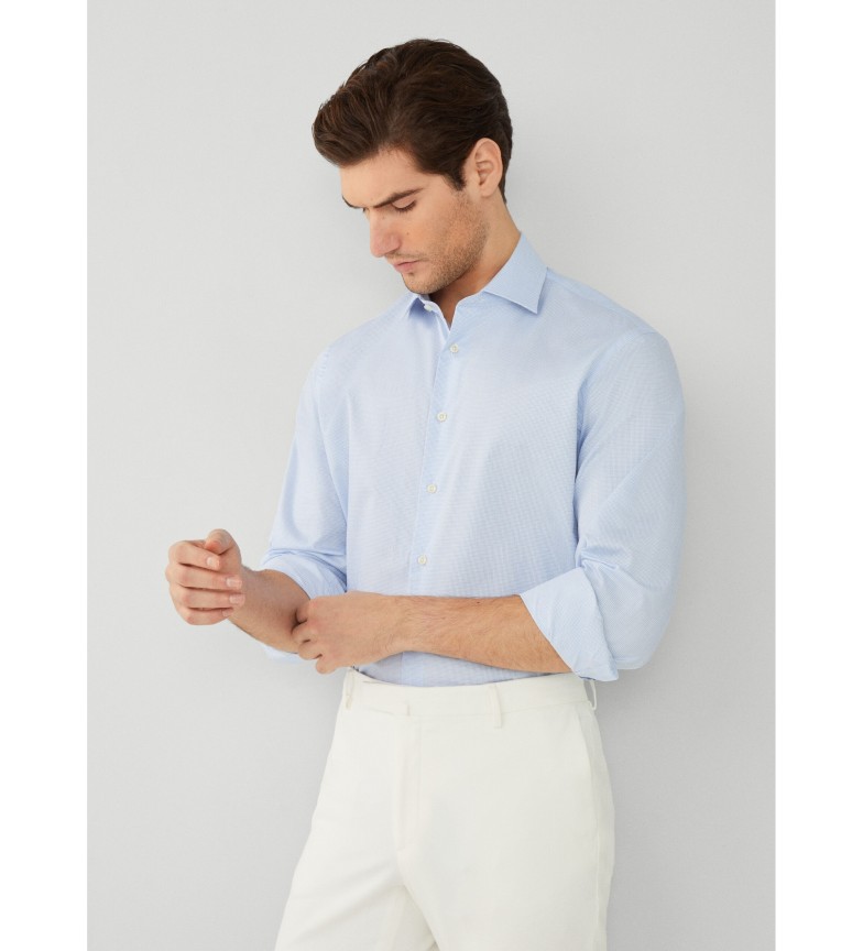 Hackett London Camisa Two Tone Grid Check azul