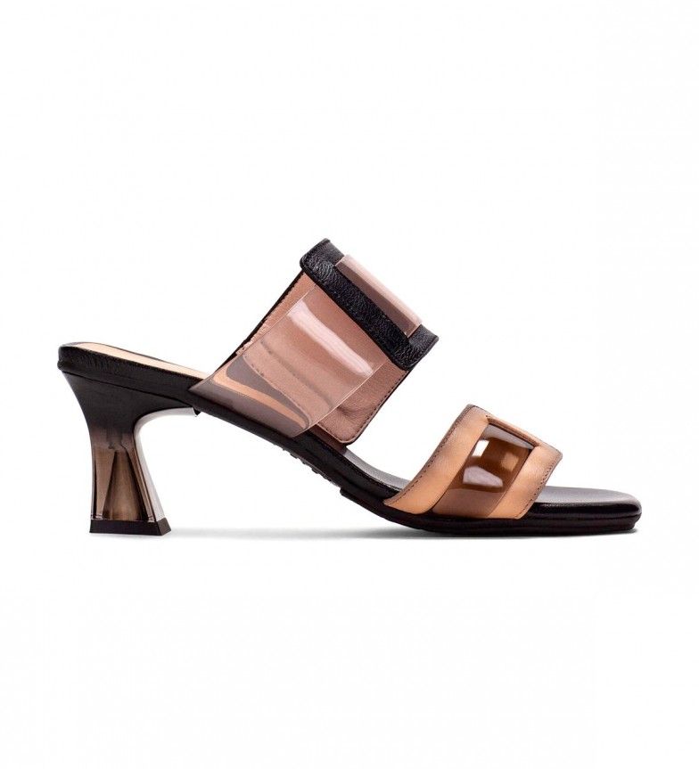 Hispanitas Sandalias de Piel Greta Vinilo negro -Altura tacón 6cm-