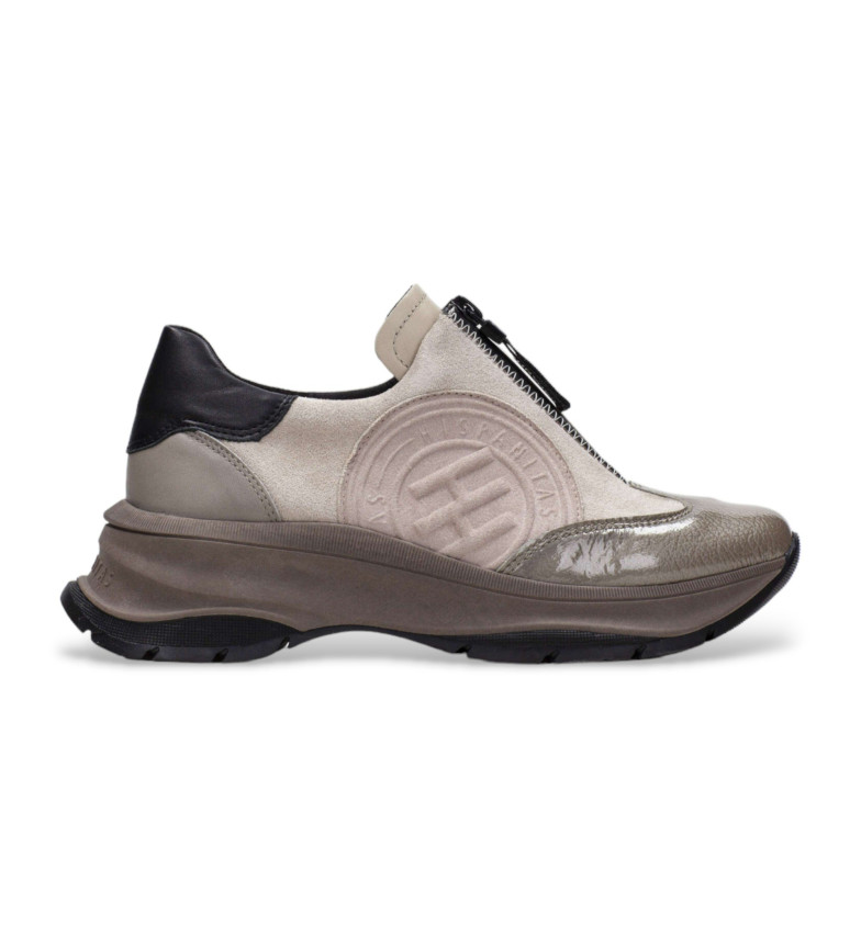 Hispanitas Zapatillas de piel cremallera taupe