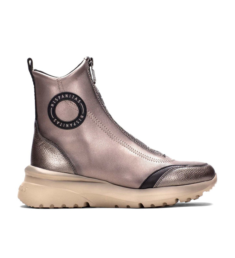 Hispanitas Zapatillas de piel Sport Polinesia bronce -Altura cuña 5cm-