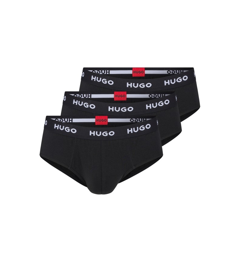 HUGO Pack 3 Slips Algodón Elástico Logo negro