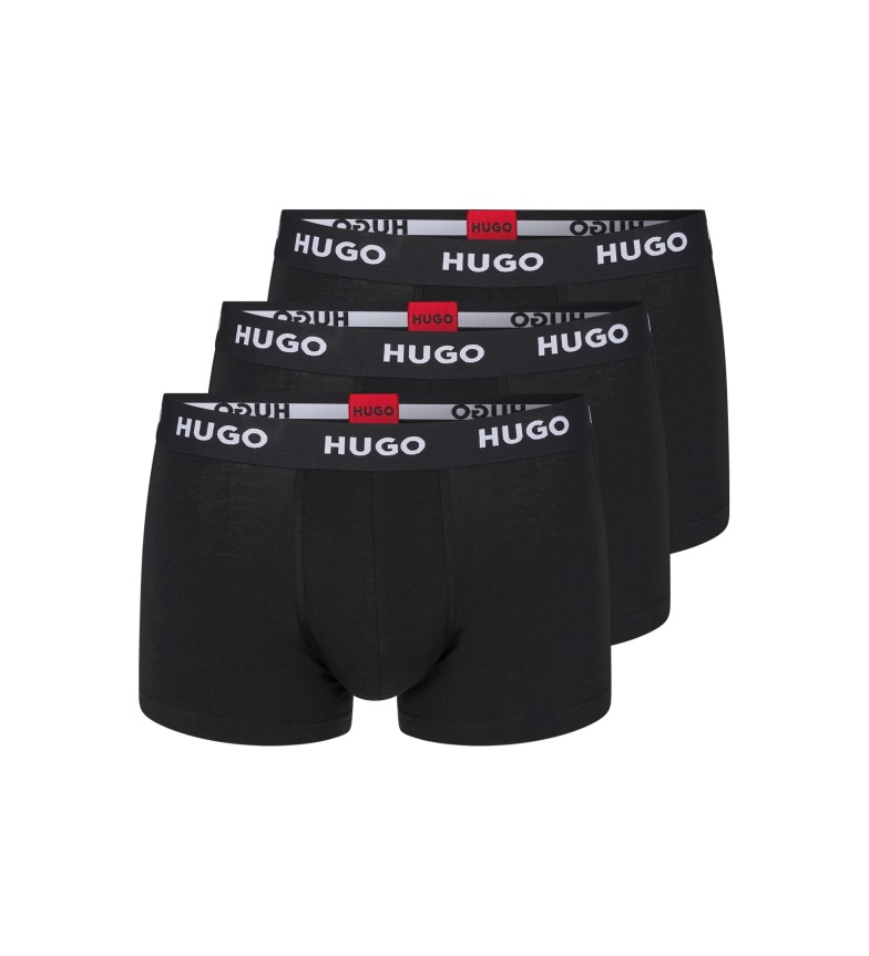 HUGO Pack 3 Bóxers Elásticos Logo CIntura negro