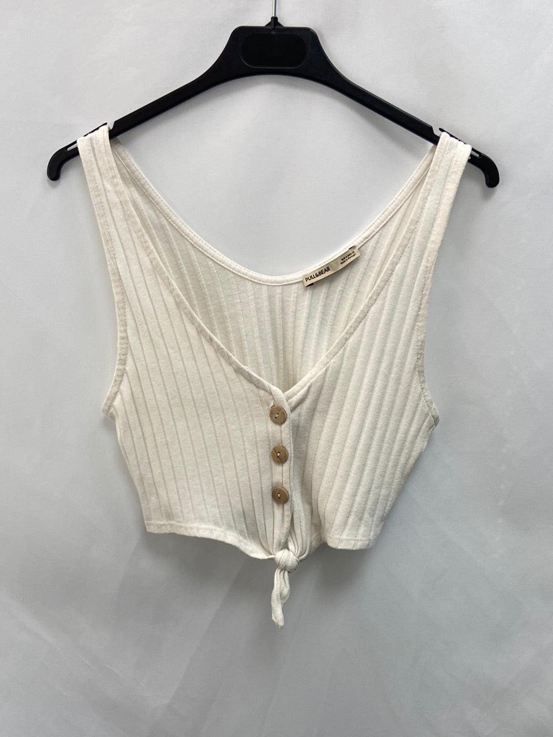 PULL&BEAR.Croptop blanco canalé T.s