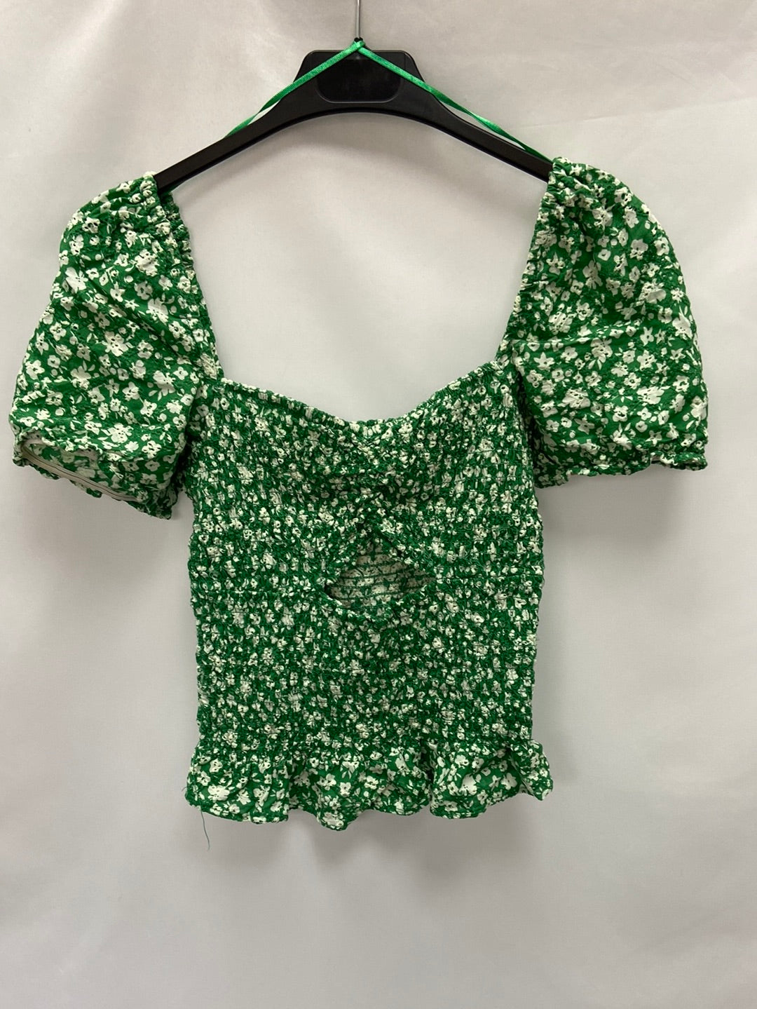 BERSKA.Top nido de abeja verde flores T.XS