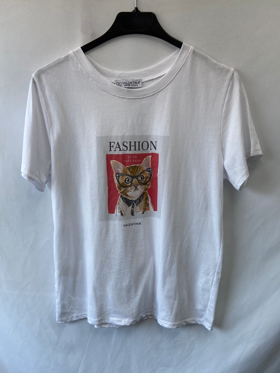 VALENTINA.Camiseta blanca gato T.L(M)