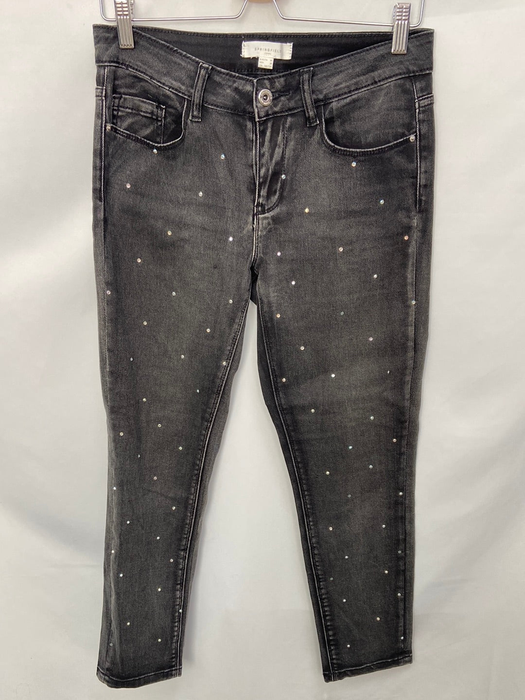 SPRINGFIELD. Jeans negros tachuelas T.38 (Tara)