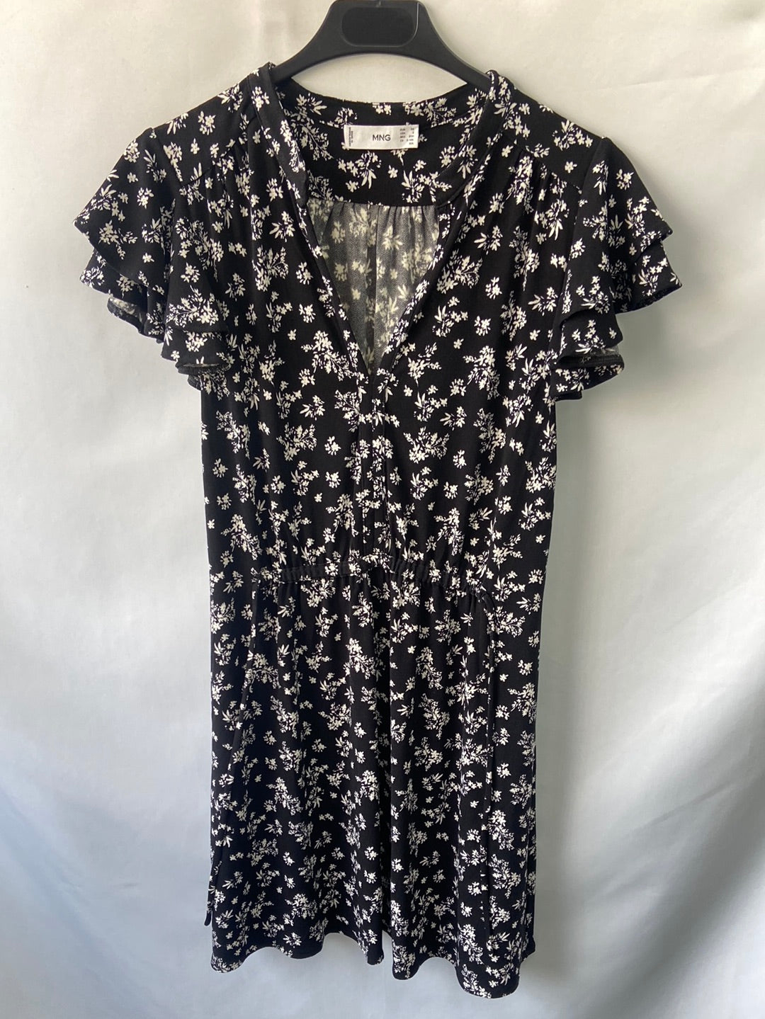 MANGO.Vestido corto negro flores T.XS