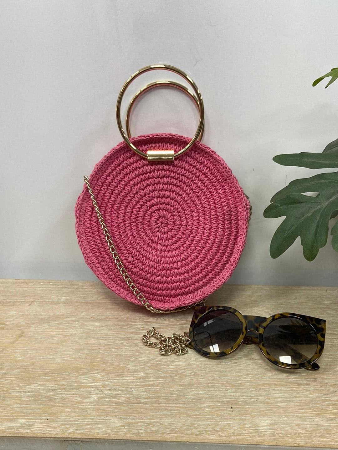 H&M.Bolso rosa rafia