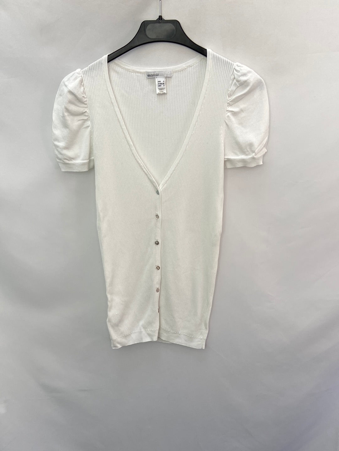 MANGO.Camiseta blanca canalé mangas T.s