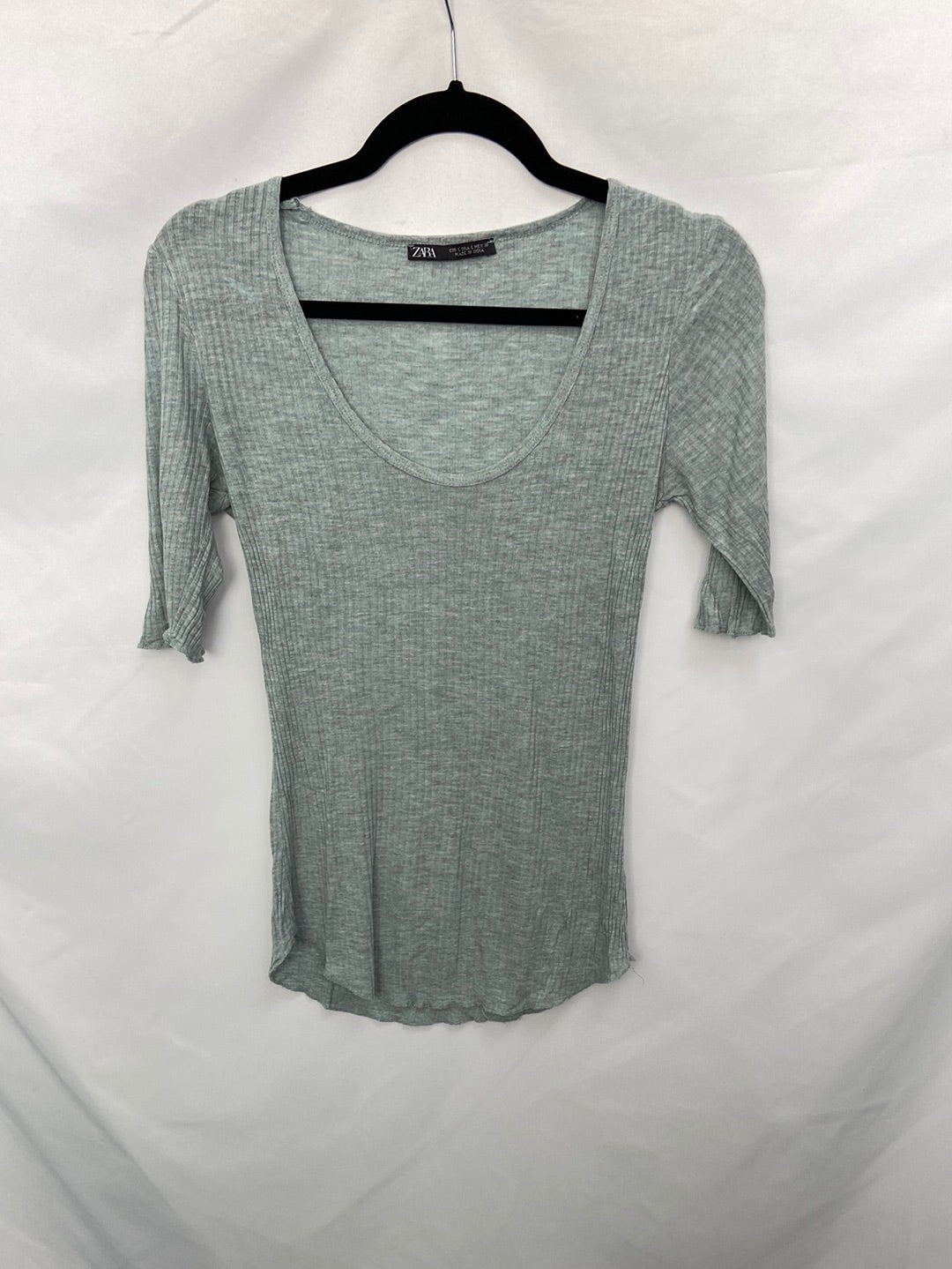 ZARA.Camisera canalé azul verdosa T.L