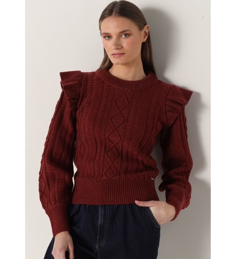 Lois Jeans Jersey cuello redondo con volantes en hombros granate