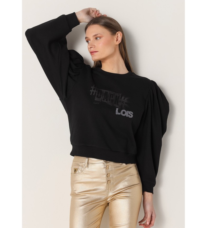 Lois Jeans Sudadera Grafica Rokera con Manga Farol negro