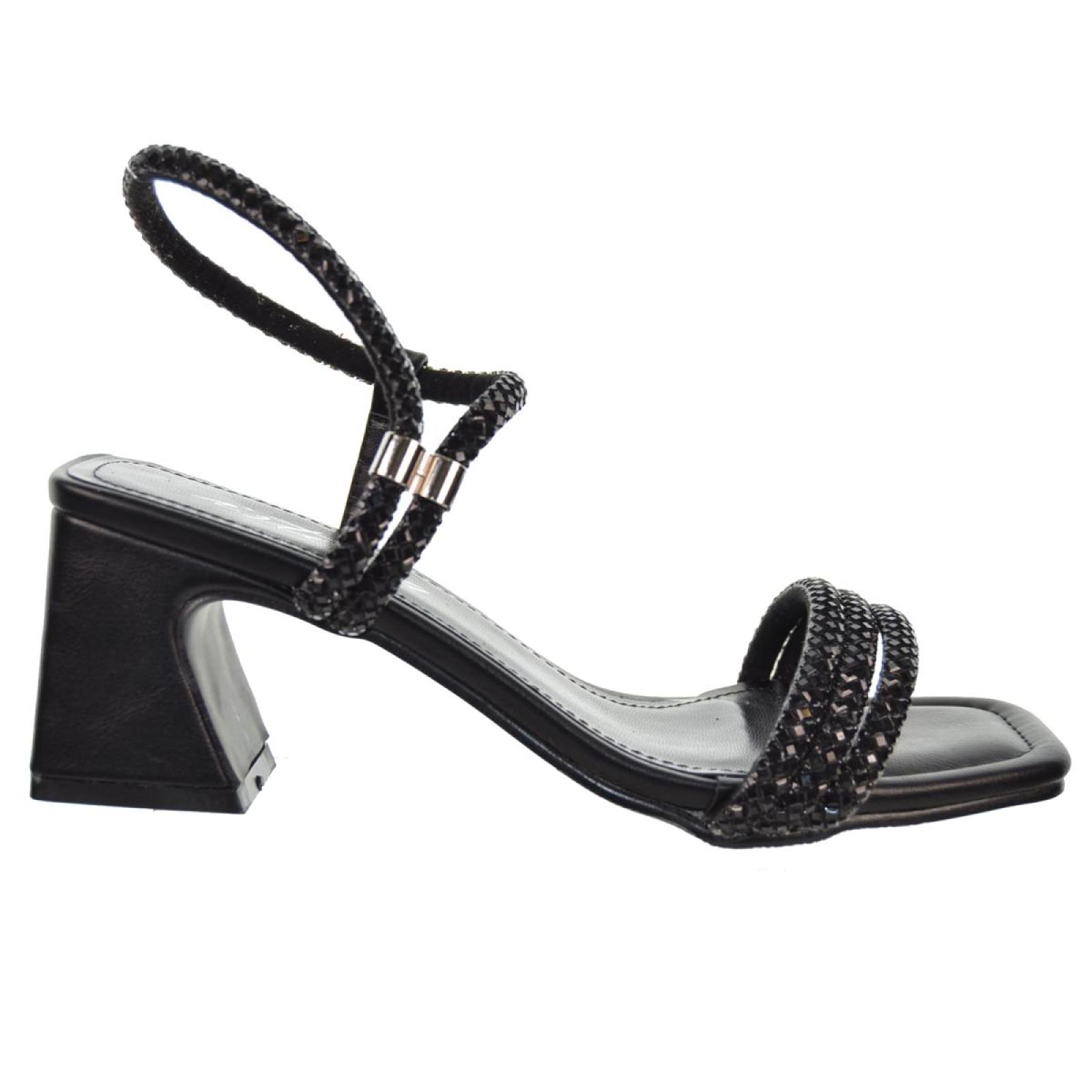 Isteria 24033 Sandalia Tiras Brillantes Tacón Ancho Mujer