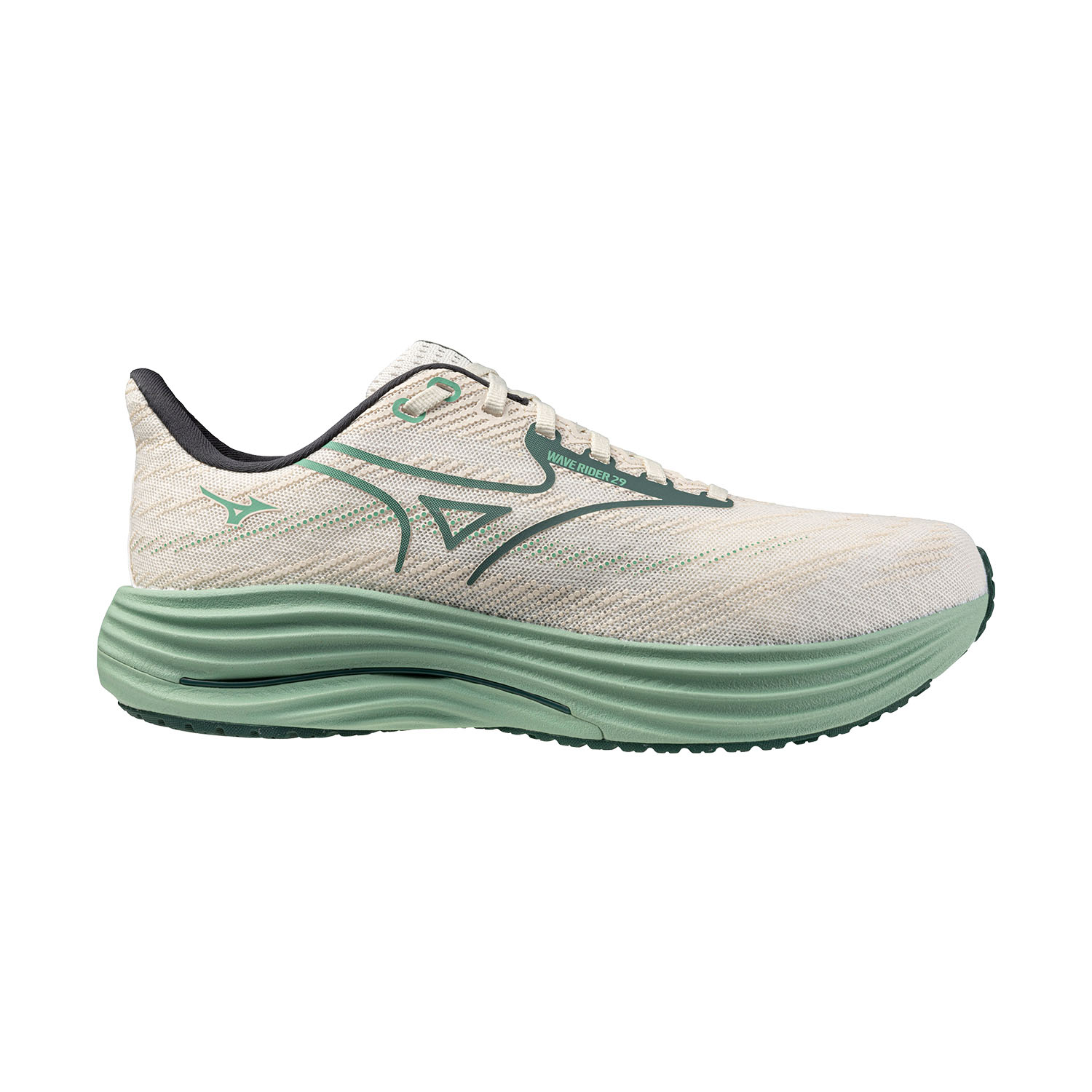 Mizuno Wave Rider 29 Zapatillas Running Neutras Hombre Snow White/Bistro Green/Creme De Menthe