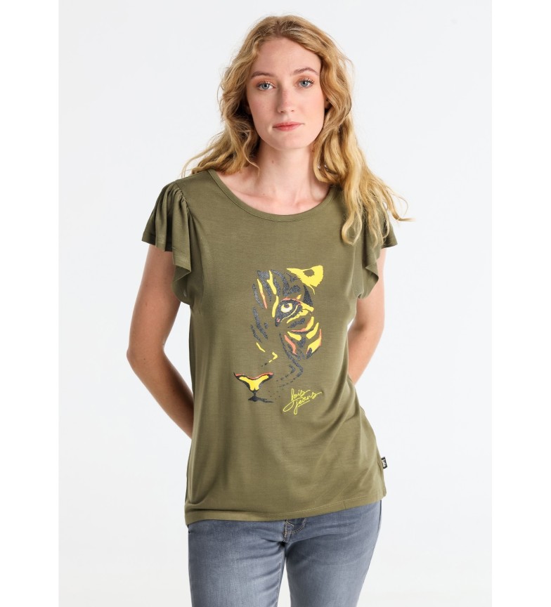 Lois Jeans Camiseta con fruncido gráfica lurex leopardo verde